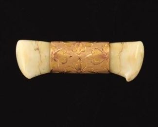 Victorian Gold and Elk Teeth Pin Brooch 