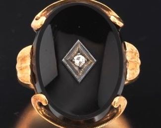 Victorian Gold, Black Onyx and Diamond Ring 