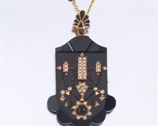 Victorian Onyx and Seed Pearl Pendant 
