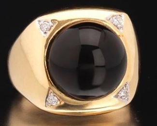 Vintage Onyx Dome and Diamond Ring 