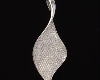 White Gold and Diamond Pave Leaf Pendant 