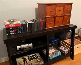 DVDs, blurays, CD storage, and other media and games