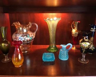 Antique vases. Some Bohemian and Italian glass. 