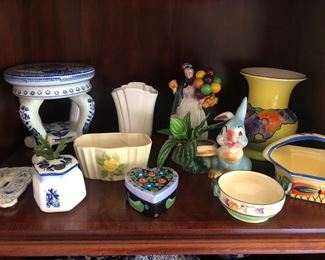 Vintage glassware and some newer items. Royal Doulton 'balloon lady' figurine.