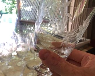 Czechoslovakian crystal set. Various size pieces - water glasses; apertif/brandy glasses; dessert glasses.