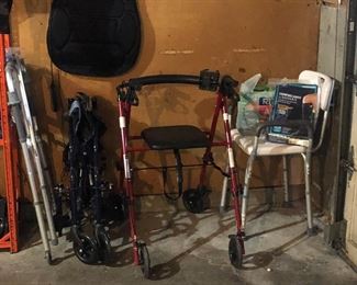 Senior Stuff! Transport chair (New), walkers, chair massager, 'I fell and cant get up' pendant.. MORE...