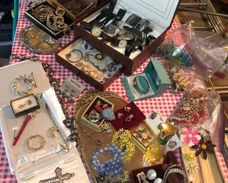 Costume jewelry. (No silver or gold). And watches.
