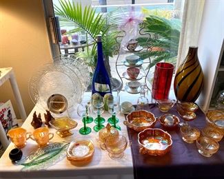 Lots of carnival glass, mid century modern barware, princess house, crystal, lots of smalls perfect for your China cabinets or for re-sellers pop-ups