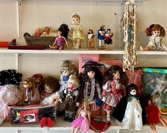 Vintage dolls, porcelain dolls,  & some barbies…..assortment. 
I also sell vintage Barbies in their cases, Barbie clothes, Little Kiddles, MCM trolls, so many 1960’s toys… if you make an appointment I will show privately. 