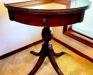 Vintage Mahogany paw-foot Lamp Table with glass top $85 or bid #4 