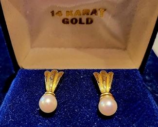 14k Gold Pearl Earrings $149 
price is firm based on current gold value