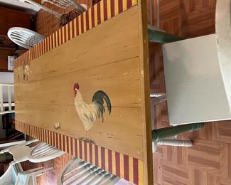 Dining Room table and 8 chairs - hand painted with Roosters