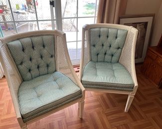 Winter white wicker chairs with teal pads