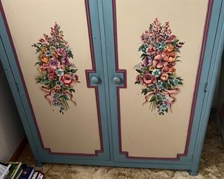 Blue hand painted storage cabinet 