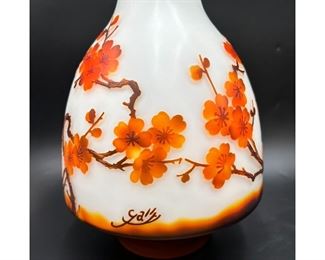 Vintage Galle Style Cameo Art Glass Vase  A-1 auction
