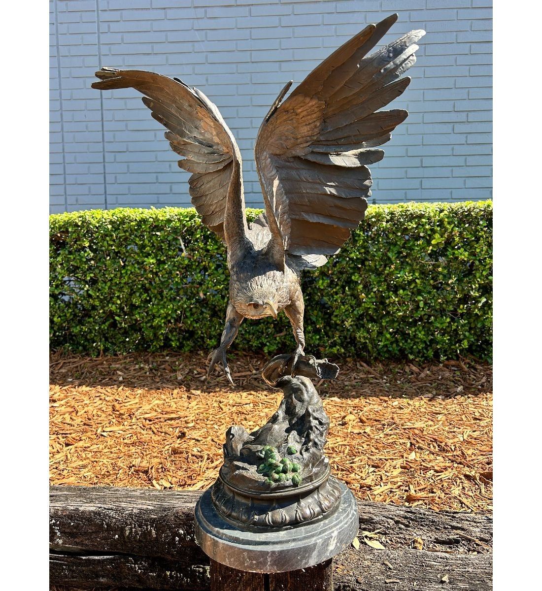 Large Jules Moigniez Bronze Eagle Sculpture on Marble A-1 Auction  