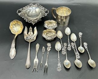 Estate Lot of Sterling-.800 Silver Flatware, Cup & Candy Dish 17.7 Troy oz