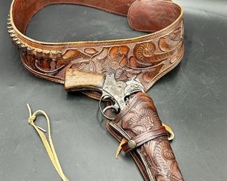 19th Century .40 Caliber Percussion Cap Revolver & Leather Belt Holster