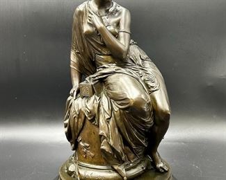 J. Salmson Pandore (Pandora) Bronze Sculpture on Marble Base