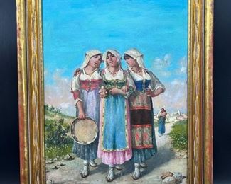 Oil Painting on Wood Panel - Luigi Scorrano "3 Gypsy Women"