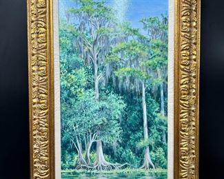 Oil on Board "Bayou" Scene by Joe S. Burch