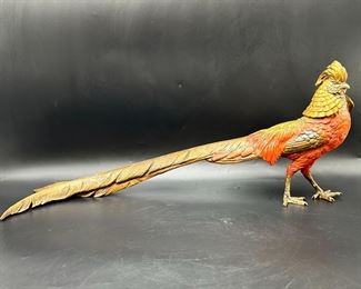 Antique Austrian Cold Painted Bronze Pheasant Sculpture