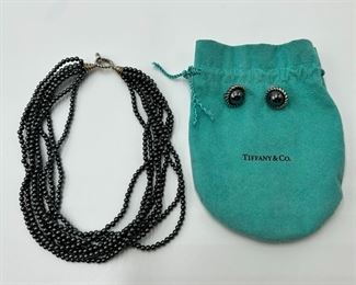 Tiffany & Co. Hematite Sterling Torsade Necklace & Earring set