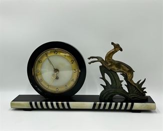 1930's Art Deco Brass on Marble Mantel Clock