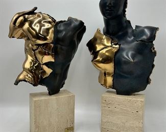 Pair of Abstract Male & Female Sculptures on Marble by Borghese