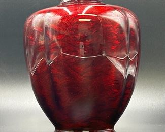 Antique Japanese Cloisonne Akusuke "Pigeon Blood" Ginbari Vase