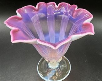L.C. Tiffany Pink Art Glass Tulip Vase Labeled and Signed