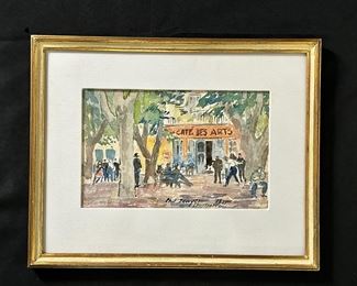 Watercolor Painting "Cafe Des Arts" St. Tropez by Philp Sawyer