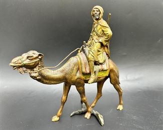 After Bergman Arab Warrior on Camel Cold-Painted Austrian Bronze