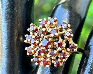 14k Gold Garnet Dome Cluster Cocktail Ring