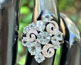 14k White Gold Aquamarine & Diamond Cocktail Ring