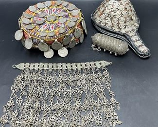 Lot of 4 Middle Eastern Decorative Items-Veil - Containers