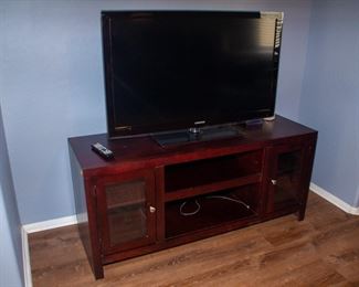 Wooden TV stand with storage, Samsung TV