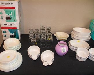 Holstein coffee makers, porcelain dishware and cups