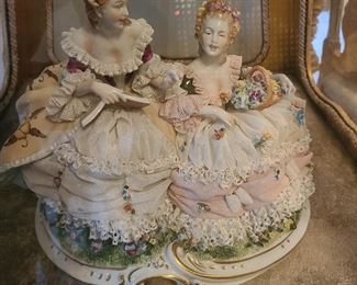 Vintage Unterweissbach Dresden German Lace Dress Porcelain Figurines