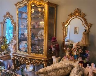French Gold Curio Cabinet and 2 Mirrors (sold separately)