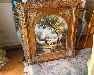 SOLD - Ornate Framed Victorian Oil Painting with Sheep
