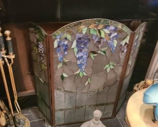SOLD - Wisteria Stained Glass Fireplace Screen