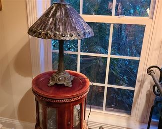 Tiffany Style Lamp and Drum Table Curio