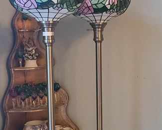 Tiffany style floor lamps and florentine cabinet