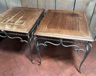 Two Wood Metal End Tables
