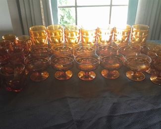 Ornate Patterned Amber Glassware