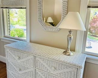 Six drawer  wicker dresser and mirror