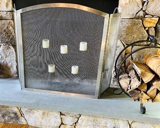 Brushed metal fireplace screen