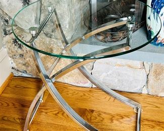 Round glass and chrome occasional table