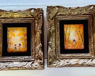 Framed enamel on copper paintings